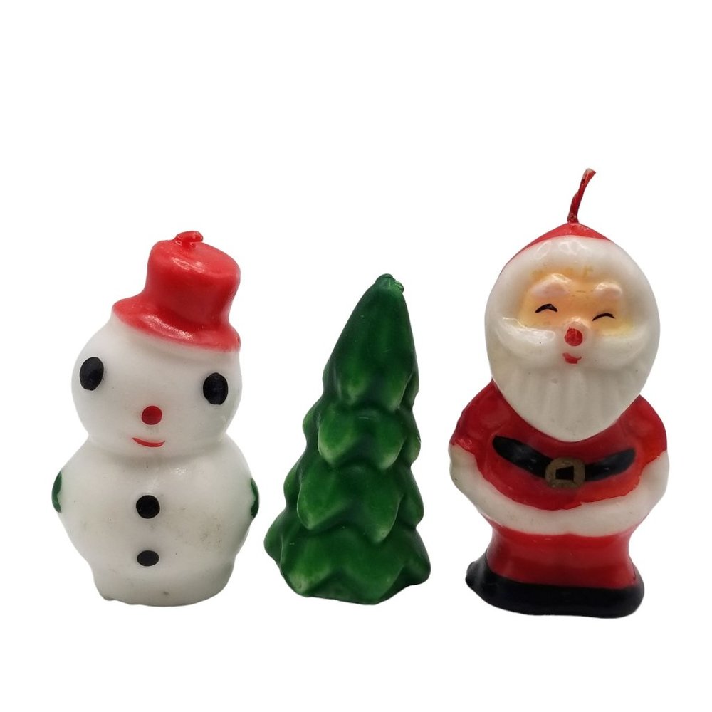 Vintage Christmas Candle Set Colonial Candles Santa Claus Snowman Christmas Tree